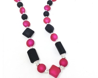 Beaded black and pink necklace,