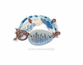 Blue Beach Morning Bracelet, sailing, wire wrapped jewelry womens bracelet, Daughter gift to mom, custom jewelry, coastal, mermaid