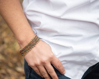 Golden Rainbow Woven Bracelet, herringbone bracelet, beaded jewelry, gift for wife