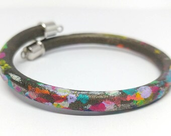 Hand painted leather bracelet, gift from daughter to dad, leather cuff, custom mens leather bracelet, stacking bracelet