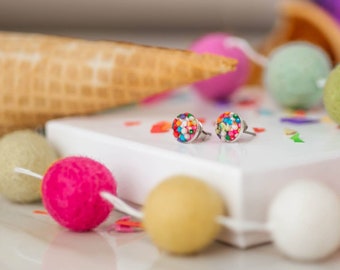 Summer fun earrings, Sprinkles stud earrings, small stud earrings, gift for baker, gift for daughter from mom,