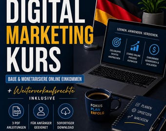 Digital Marketing Kurs Deutsch | Online Geld verdienen | Social Media Marketing Bündel | Rechte weiterverkaufen | Anfänger Guide PDF