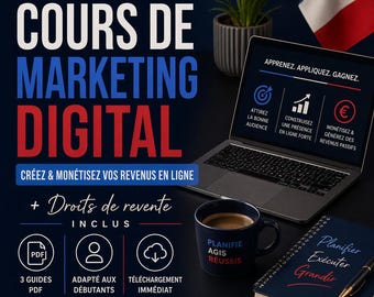 Kurs Marketing Digital Français | Pack 3 und 1 Formation Marketing + Éducation Financière + Mindset | PDF kostenlos | Droits de Revente