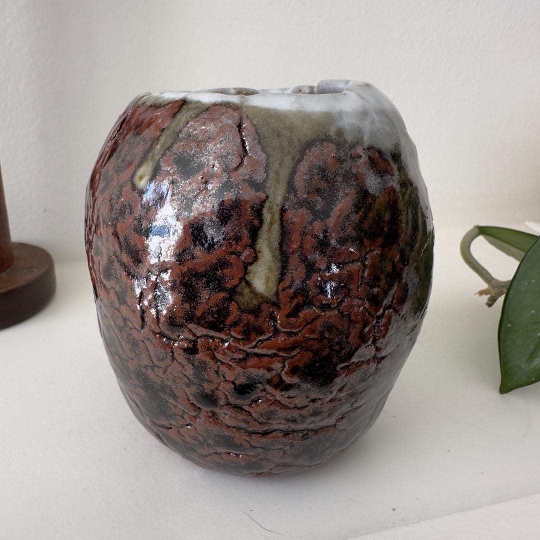 Hand Thrown Stoneware Vase | Earth Tone Drip Glaze, Signed Pottery - Etsy