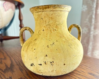 Vintage Heavy Metal Amphora Vase Urn, Two Handle Rustic Classical Decor