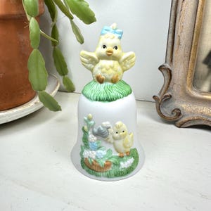 Pastel Easter Chick Vintage Porcelain Bell • Collectible Holiday Decor