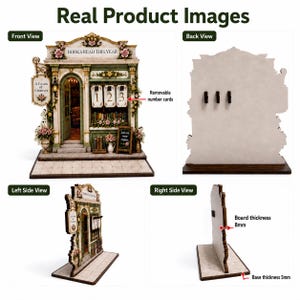 May include: A miniature bookstore display featuring a front view with the text BOOKS READ THIS YEAR and A Coven of Creatives, removable number cards, and floral accents. The back view shows three clips, with side views indicating an 8mm board and 5mm base.