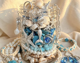 Ocean Mystery Jewelry Blind Box, Surprise Unboxing Jar, Collectible Coastal Treasure Jewelry Set