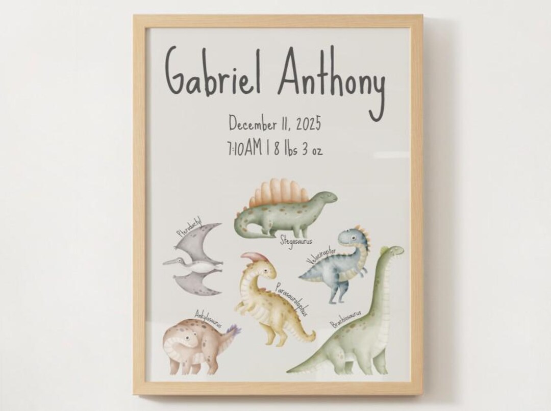 Dinosaur Baby Nursey Name Poster Birth Announcement - Etsy