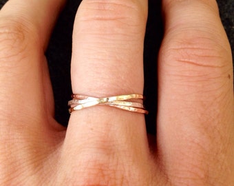 Interlocking Neapolitan Ring Set -- thin stackable rings in gold filled, rose gold filled, & sterling silver