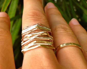 Hexagon Stackable Rings in Gold-filled, Rose Gold-filled, and Sterling Silver