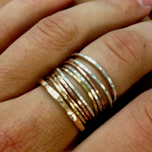 Tower of Hanoi Stackable Rings in Gold-filled, rose-gold filled, and sterling silver