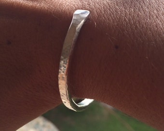 Buena Suerte Bracelet, sterling silver hand forged textured adjustable cuff