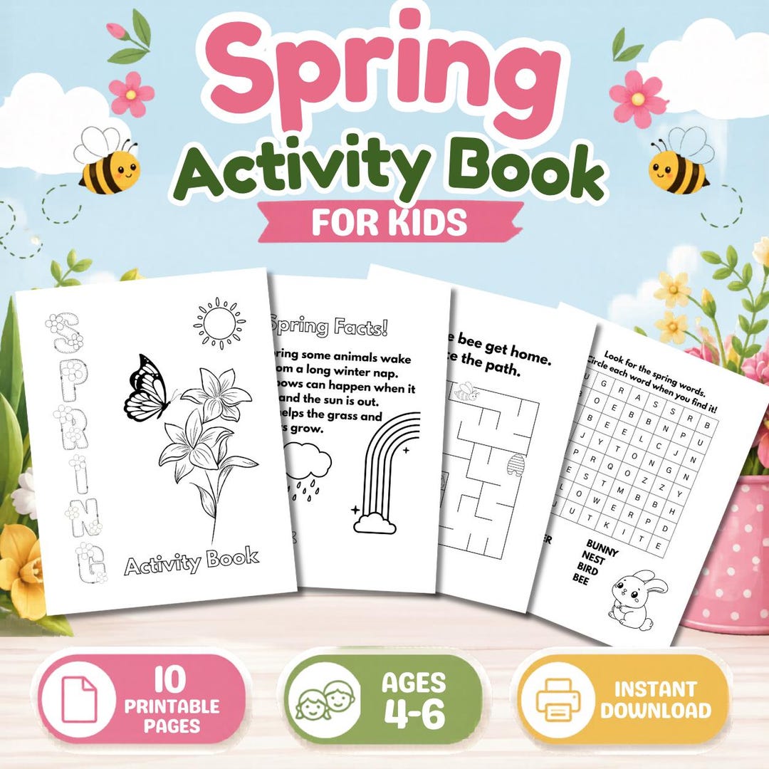 Spring Notebook Kids Spring Activity Book for Kids – Printable Spring Worksheets, Mazes ...