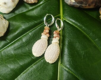 Kahelelani Shell Earrings: Kahelelani Shells, Granulate Cowrie Shells, Puka Shells, 50lb Nylon String, Sterling silver Leverbacks