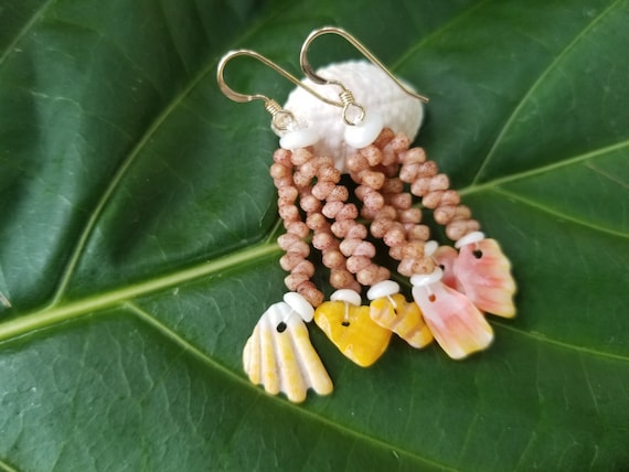 Sunrise Shell Chip Earrings Kahelelani Shell Earrings Hawaiian Shell Jewelry Kauai Eco Friendly Collected Kauai Shells Beach Earrings