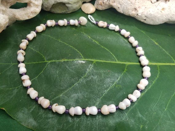 Puka Shell Necklace Puka Shell Lei Kauai Puka Shell Jewelry Rare Shells Kauai Made Hawaiian Amethyst Necklace Gathered Eco Freindly Shells
