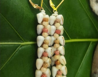 Kahelelani Shell Earrings: Dwarf Cone Shells, Kahelelani Shells, Puka Shells, 14kt Gold Filled Leverbacks, Rare Hawaiian Island Jewelry