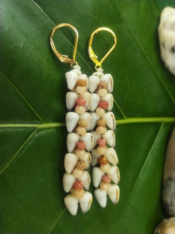 Shell Earrings Kahelelani Shell Earrings Hawaiian Shell Jewelry Kauai Eco Friendly Collected Kauai Shells Island Jewelry Beach Earrings