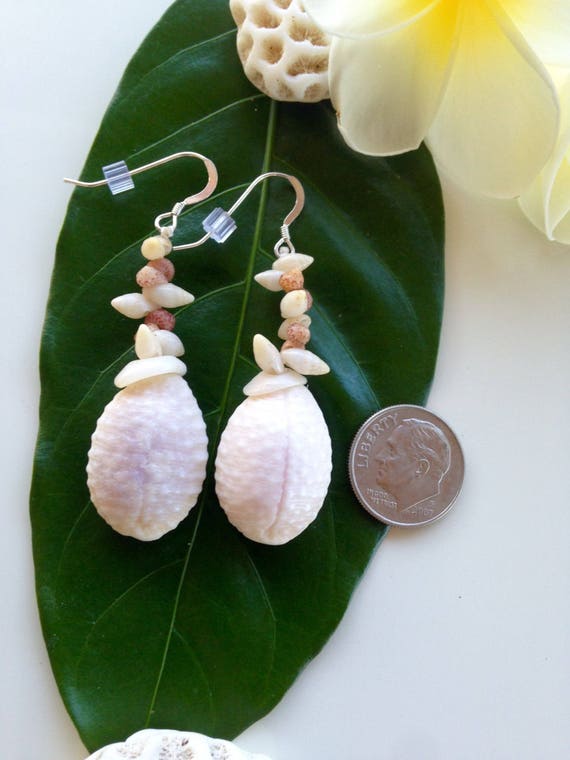 Shell Earrings Kahelelani Shell Hawaii Shells Granulate Cowry Earrngs Kauai Niihau Shell Earrings Kauai Granulate Cowrie Shells Kauai Puka