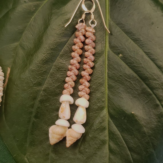 Shell Earrings Kahelelani Shell Earrings Hawaiian Tiny Triton Shells Kauai Eco Friendly Collected Shells Purple Gyre Triton Shells RareShell