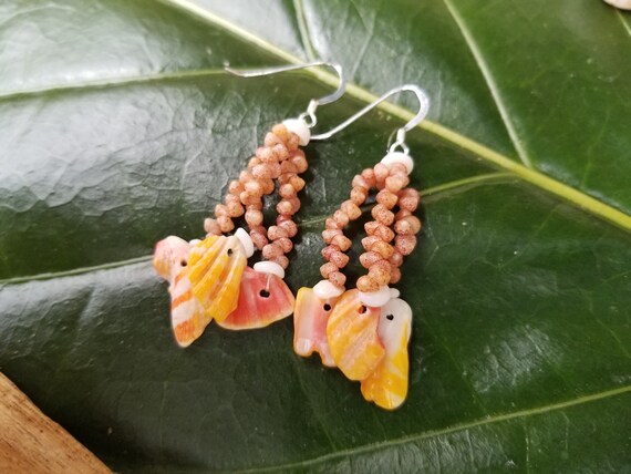 Sunrise Shell Chip Earrings Kahelelani Shell Earrings Hawaiian Shell Jewelry Kauai Eco Friendly Collected Seashells Kauai Shell Earrings