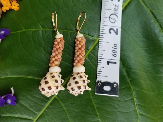 Kahelelani Shell Earrings: Kahelelani Shells, Drupe Shells, Puka Shells, 14kt Leverbacks, Drupe Shells, Hawaiian Murex Shells, Niihau Shell