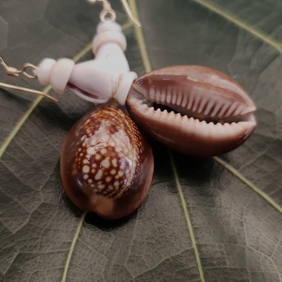 Puka Shell Earrings Hawaiian Cowrie Jewelry Eco Friendly Collected Snake Head Cowrie Shells Kauai Mermaids Puka Shell Jewelry Puka Shell