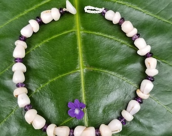 Amethyst Bracelet Beach Bracelet Shell Bracelet Hawaii Shell Bracelet Kauai Puka Shell Bracelet Amethyst Seashell Jewelry Mermaids Jewelry