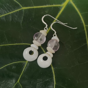 Puka Muschel Ohrringe: Sterling Silber, Amethyst, Hawaiischer Schmuck