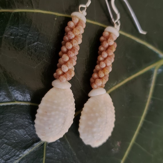 Shell Earrings Granulate Cowrie Shells Puka Shell Earrings Kahelelani Shell Earrings - Eco Friendly Island Earrings Kauai Kahelelani Shells