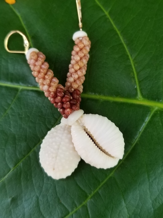Granulate Cowrie Shell Earrings Kauai Kahelelani Shell Earrings Eco Friendly Island Earrings Authentic Kauai Kahelelani Shells Rare Shells