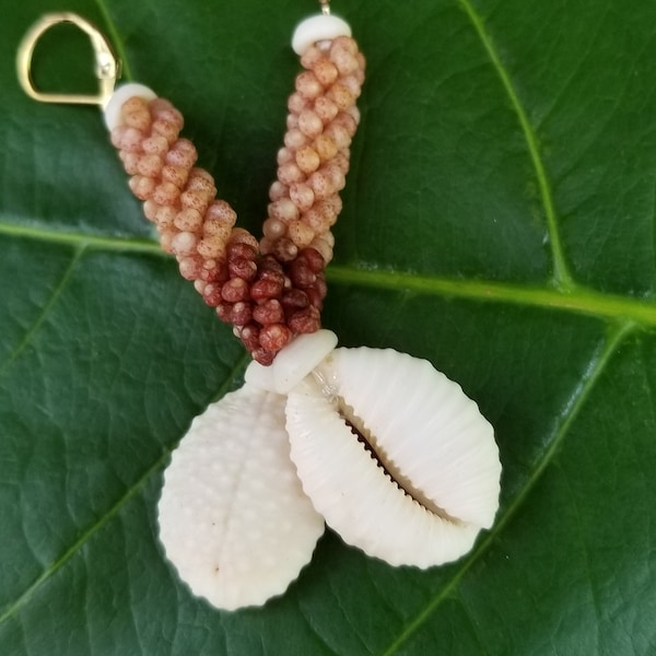 Kahelelani Shell Earrings: Kahelelani Shells, Granulate Cowrie Shells, Puka Shells, 14kt Gold Filled Leverbacks, Burgundy Kahelelani Shells