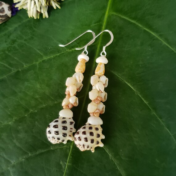 Shell Earrings Kauai Shell Earrings Hawaiian Shell Earring Traditional Weave Momi Shells Kahelelani Shells Kauai Beach Shell Hawaiian Shells