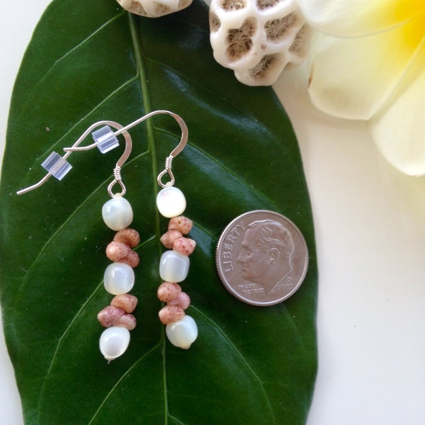 Mother Of Pearl Earrings Hawaiian Shells Kahelelani Shell Earrings - Mermaids Tears Beach Shells -Rare Kauai Seashell Jewelry Pearls