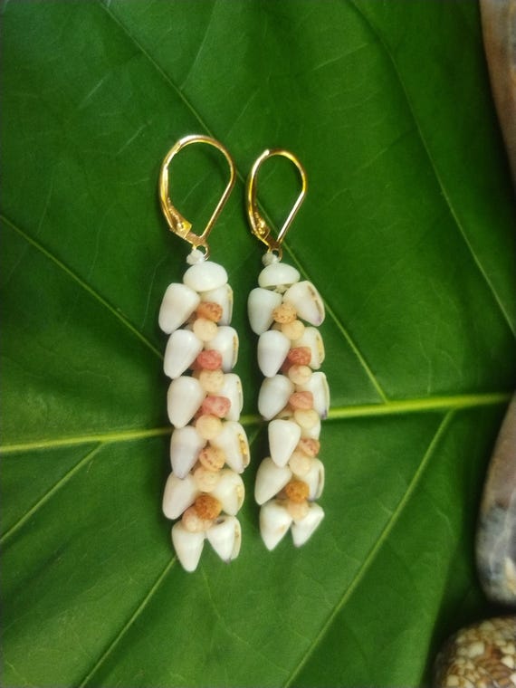 Shell Earrings Kahelelani Shell Earrings Hawaiian Shell Jewelry Kauai Eco Friendly Collected Kauai Shells Island Jewelry Beach Earrings