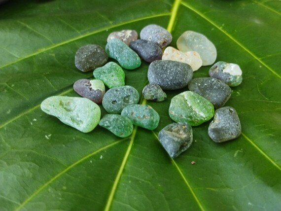 Kauai Sea Glass: 16 - Peices of Camp Fire Sea Glass, Green Sea Glass, Kauai Beach Sea Glass, Beach, Sea Glass, Ocean Sea Glass