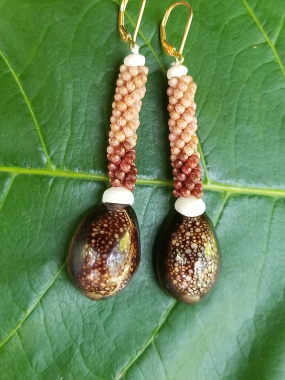 Hawaiian Cowrie Shell Earrings Kauai Kahelelani Shell Earrings Eco Friendly Island Earrings Authentic Kauai Kahelelani Shells Rare Shells