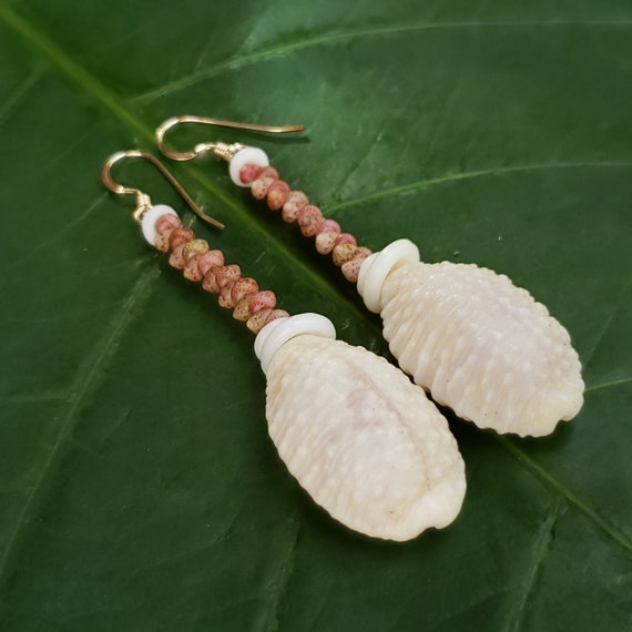 Granulate Cowrie Shell Earrings Kahelelani Shell Jewelry Hawaii Earrings Kauai Jewelry Mermaids Earrings Kauai Ni'ihau Shell Jewelry Sea