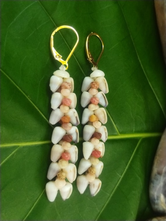 Shell Earrings Kahelelani Shell Earrings Hawaiian Shell Jewelry Kauai Eco Friendly Collected Kauai Shells Island Jewelry Beach Earrings