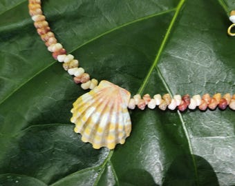 Sunrise Shell Lei: 19.75' inch, Kauai Kahelelani Shells,  14kt Gold Clasp, Langford Pectin Shell,  Kauai Handmade Niihau Shell Necklace