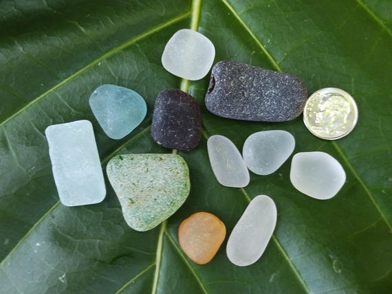 Kauai Sea Glass: 11 - Peices of Sea Glass, Blue Sea Glass, Green Sea Glass, Kauai Beach Sea Glass, Beach Sea Glass, Jewelry Sea Glass