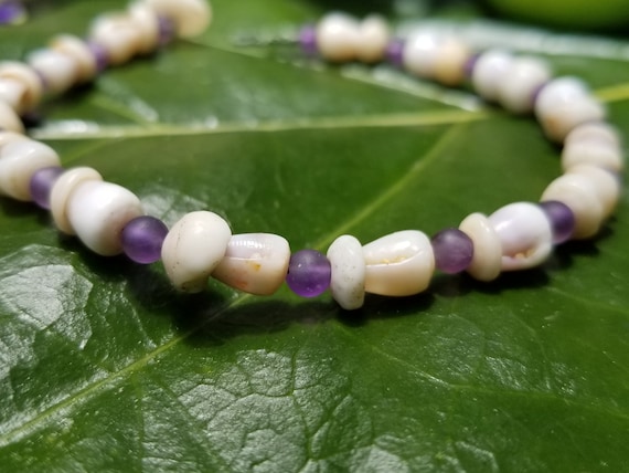 Amethyst Anklet Hawaiian Puka Shell Jewelry Puka Shell Beach Anklet Kauai Puka Shell Anklet Seashell Jewelry Amethyst Jewelry Amethyst