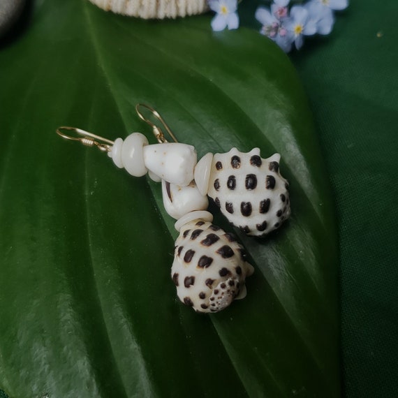 Drupe Shell Earrings: Hawaiian Murex Shells, Dwarf Cone Shells, Puka Shells, 14kt Gold Filled, Puka Shell Earrings, Mermaids Earrings