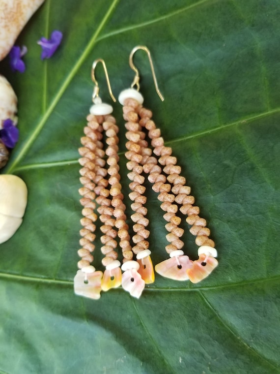 Sunrise Shell Chip Earrings Kahelelani Shell Earrings Hawaiian Shell Jewelry Kauai Eco Friendly Collected Kauai Shells Beach Earrings