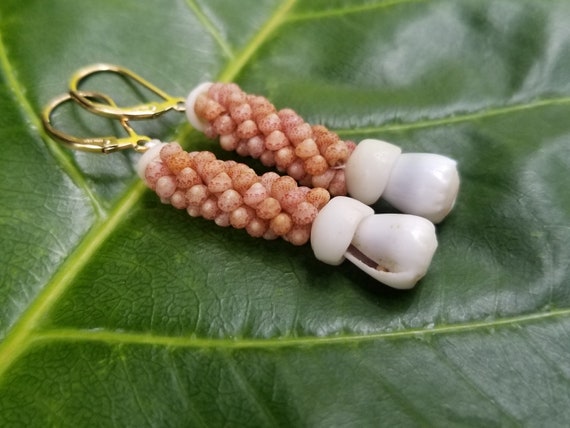Hawaii Shell Earrings Kauai Kahelelani Shell Earrings- Natural Art Eco Friendly Island Earrings Authentic Kauai Kahelelani Rare Shell Shells