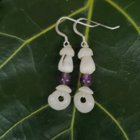 Puka Shell Earrings Amethyst Earrings Hawaiian Style Jewelry Kauai Mermaids Earrings Puka Shell Jewelry Puka Shell Earrings Shell Jewelry