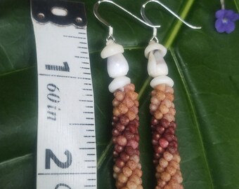 Kahelelani Shell Earrings: Kahelelani Shells, Sundail Shells, Puka Shells, Dwarf Cone Shells, Sterling Silver, 50lb Nylon String,