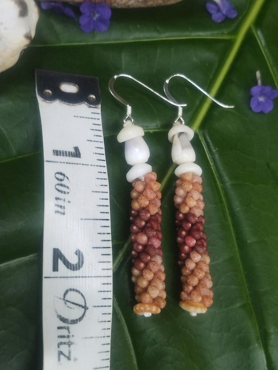 Kahelelani Shell Earrings: Kahelelani Shells, Sundail Shells, Puka Shells, Dwarf Cone Shells, Sterling Silver, 50lb Nylon String,