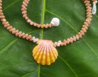 Sunrise Shell Lei: Kauai Kahelelani Shells, Sunrise Shell, Puka Shells, Hawaii Shells Beach Jewelry, Eco-Friendly Collected Rare Shells